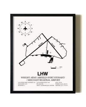 Framed Wright Army Airfield (Fort Stewart) / Midcoast Regional Airport wall art poster in black frame