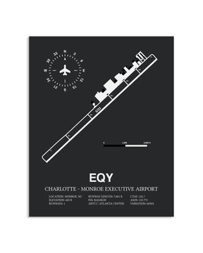 Gray Framed Charlotte-Monroe Executive Airport layout wall art poster