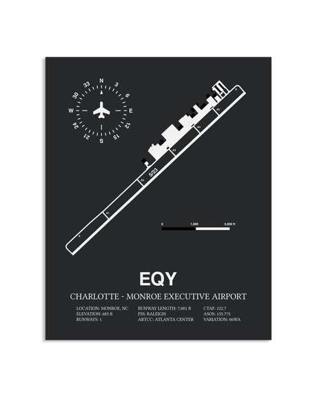 Gray Framed Charlotte-Monroe Executive Airport layout wall art poster