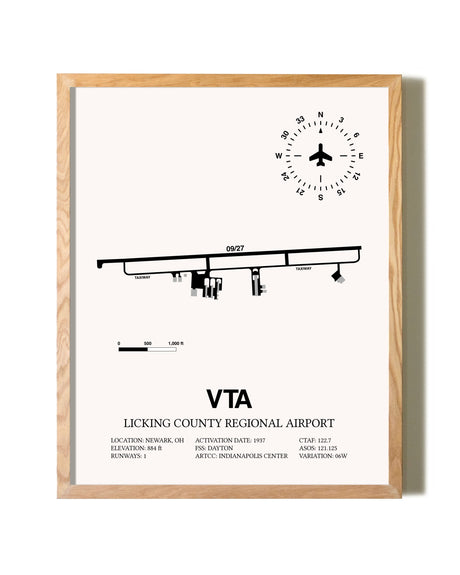 Licking County Regional Airport framed print in natural wood frame
