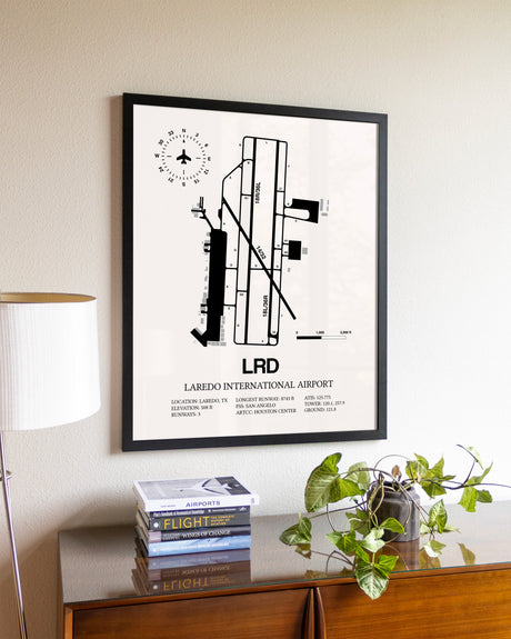 Laredo International Airport aviation wall décor in black wood frame