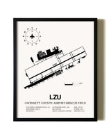 Framed Gwinnett County Airport-Briscoe Field wall art poster in black frame
