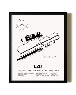Framed Gwinnett County Airport-Briscoe Field wall art poster in black frame