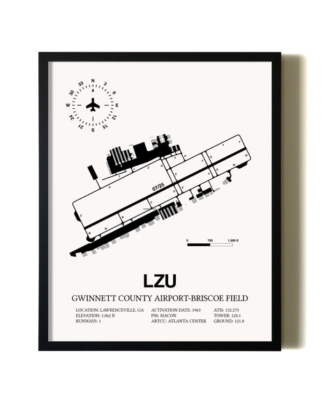 Framed Gwinnett County Airport-Briscoe Field wall art poster in black frame