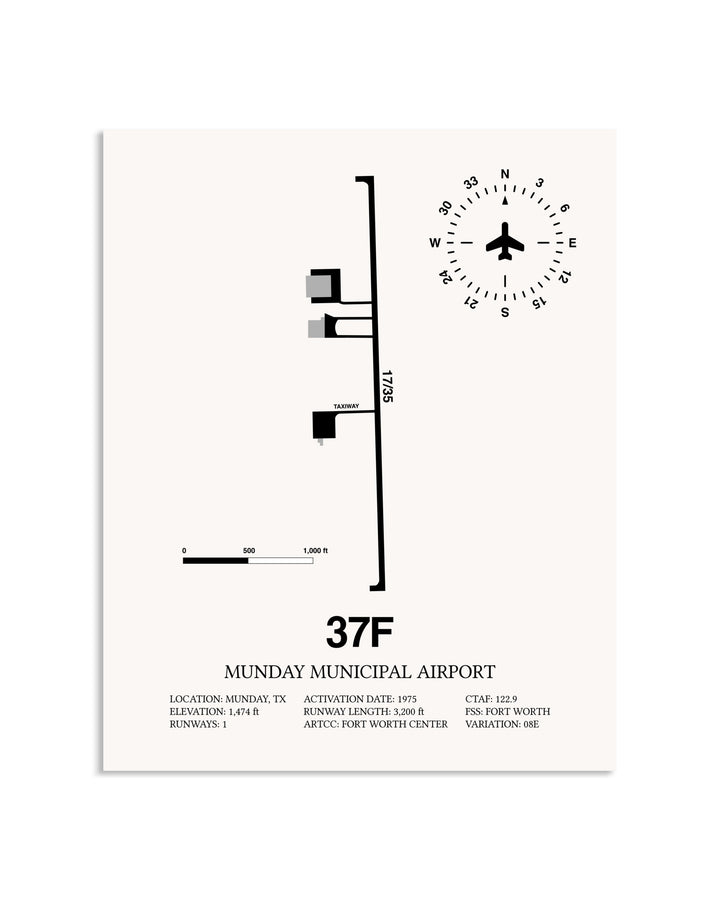 Gray Munday Municipal Airport framed poster displayed in an airplane hangar