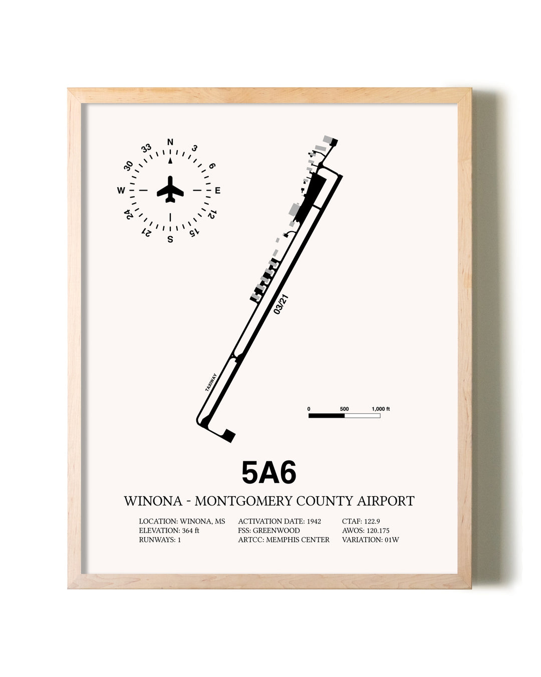 Winona - Montgomery County Airport framed wall art in white frame