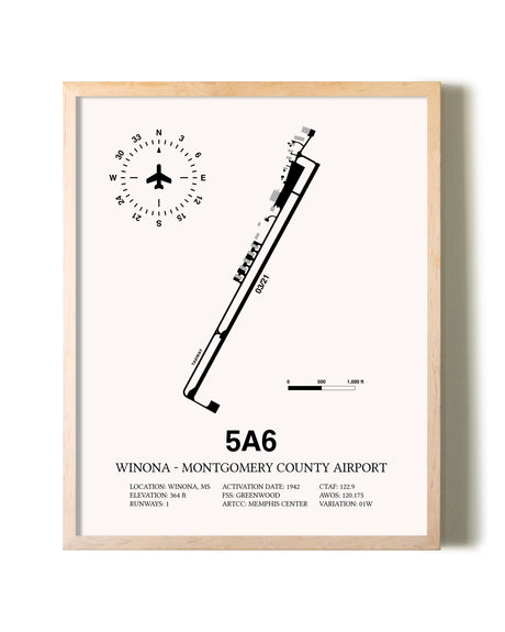 Winona - Montgomery County Airport framed wall art in white frame