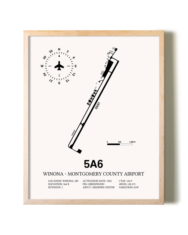 Winona - Montgomery County Airport framed wall art in white frame