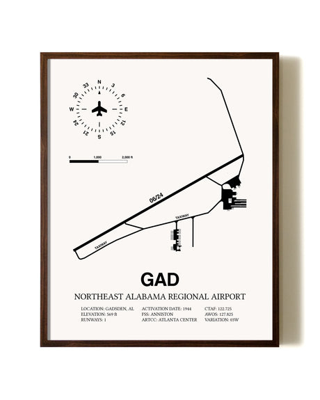 Northeast Alabama Regional Airport aviation print in walnut frame