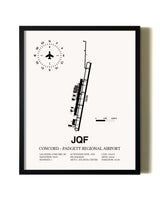 Framed Concord-Padgett Regional Airport wall art poster in black frame