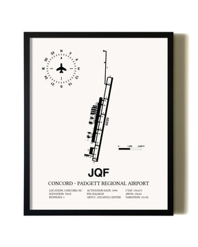 Framed Concord-Padgett Regional Airport wall art poster in black frame