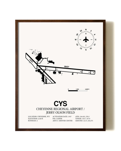 Cheyenne Regional Airport / Jerry Olson Field aviation print in walnut frame