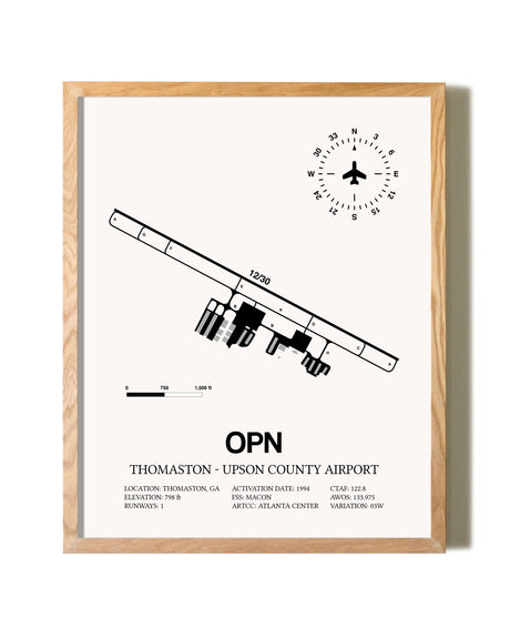 Thomaston-Upson County Airport framed print in natural wood frame