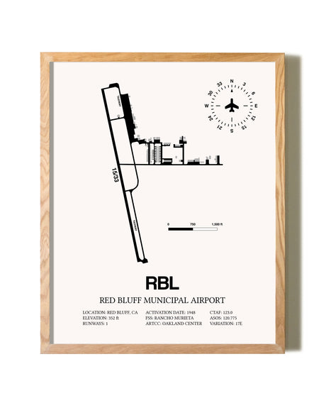 Red Bluff Municipal Airport framed print in natural wood frame
