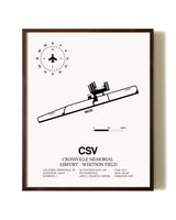 Crossville Memorial Airport-Whitson Field aviation print in walnut frame
