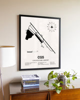 College Park Airport aviation wall décor in black wood frame