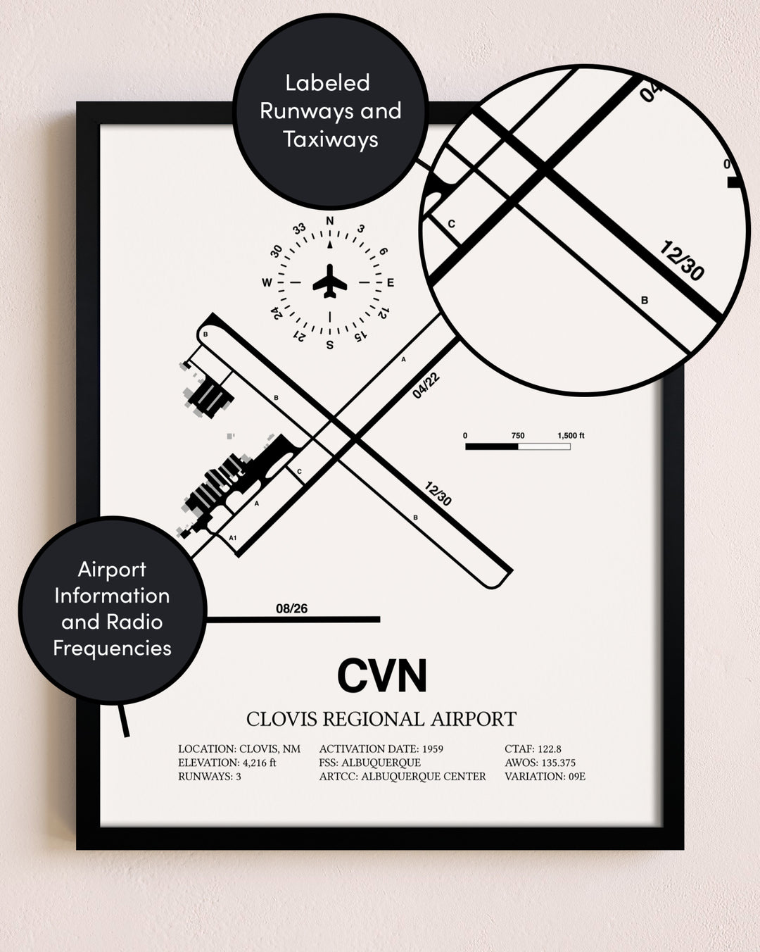 Framed Clovis Regional Airport layout wall art poster