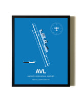 Sky Blue Asheville Regional Airport aviation wall décor in black wood frame