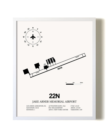 Jake Arner Memorial Airport airport map poster in oak frame