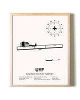 Madison County Airport framed wall art in white frame