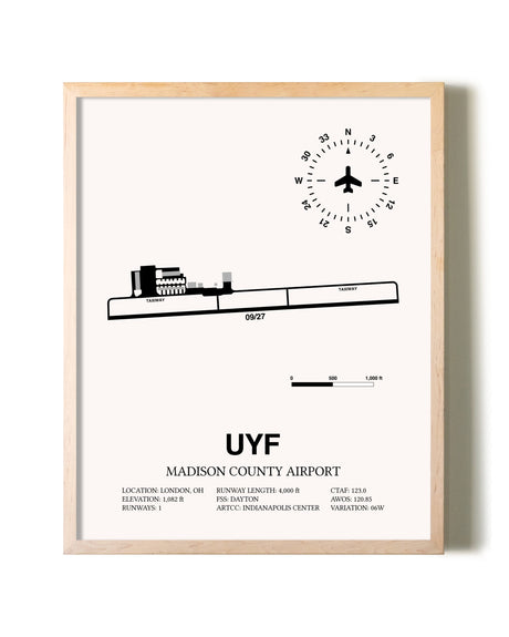Madison County Airport framed wall art in white frame