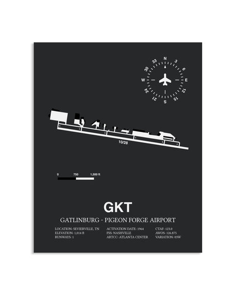 Gray Framed Gatlinburg-Pigeon Forge Airport layout wall art poster