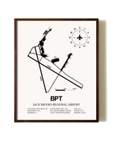 Jack Brooks Regional Airport aviation print in walnut frame