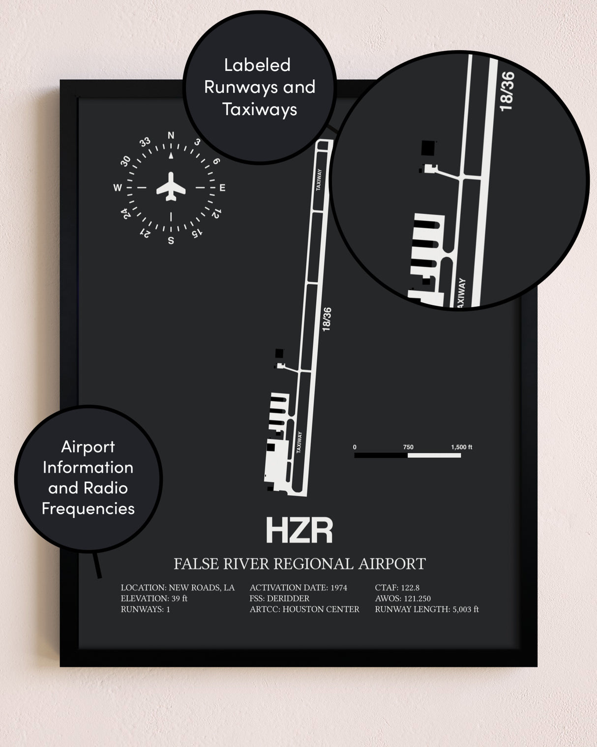 False River Regional Airport poster size comparison chart