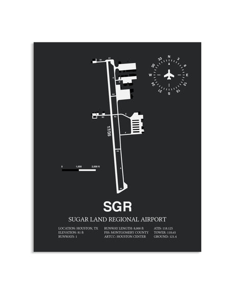 Gray Framed Sugar Land Regional Airport layout wall art poster