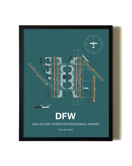 Framed Dallas-Fort Worth International Airport wall art poster in black frame