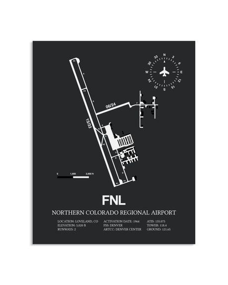 Gray Framed Northern Colorado Regional Airport layout wall art poster