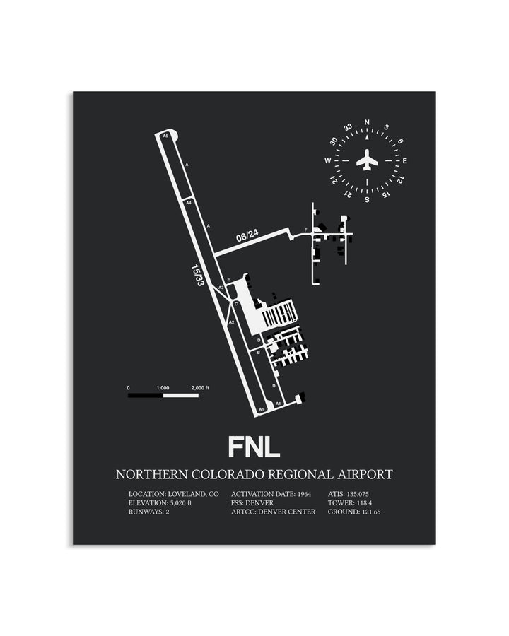 Gray Framed Northern Colorado Regional Airport layout wall art poster