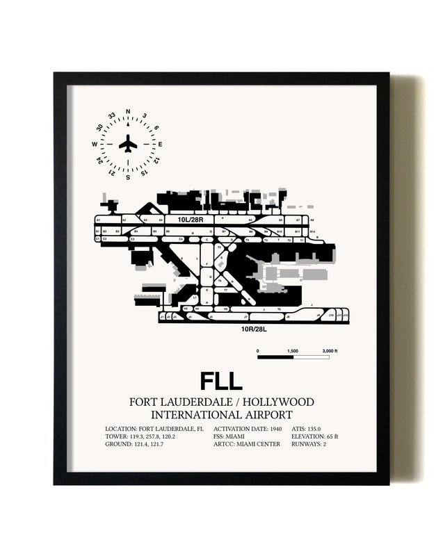 Framed Fort Lauderdale / Hollywood International Airport wall art poster in black frame