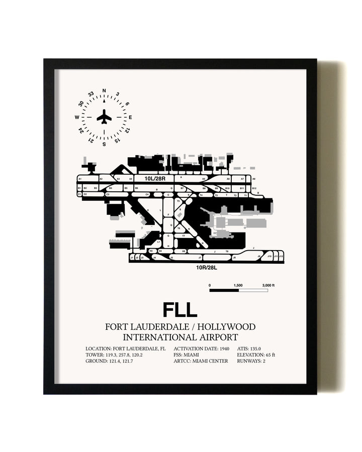 Framed Fort Lauderdale / Hollywood International Airport wall art poster in black frame