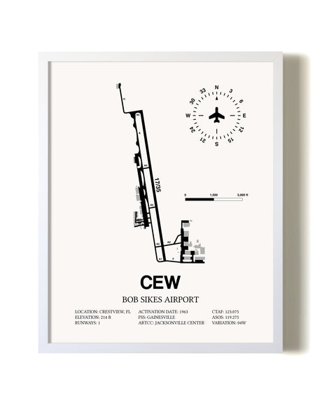 Bob Sikes Airport airport map poster in oak frame