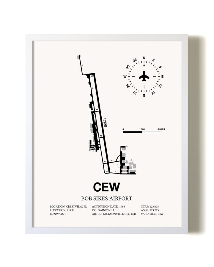 Bob Sikes Airport airport map poster in oak frame