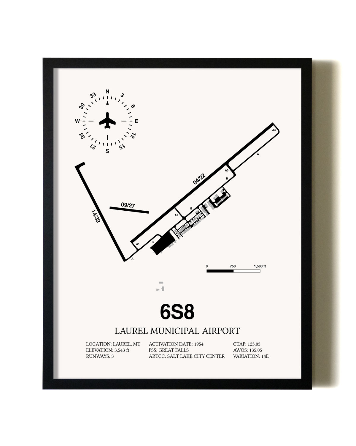 Framed Laurel Municipal Airport wall art poster in black frame