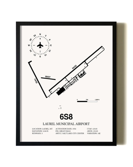 Framed Laurel Municipal Airport wall art poster in black frame