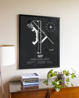 Gray Framed Sebring Regional Airport wall art poster in black frame
