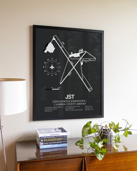 Gray Framed John Murtha Johnstown / Cambria County Airport wall art poster in black frame