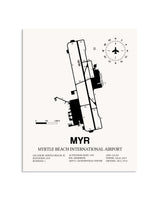 Gray Myrtle Beach International Airport framed poster displayed in an airplane hangar