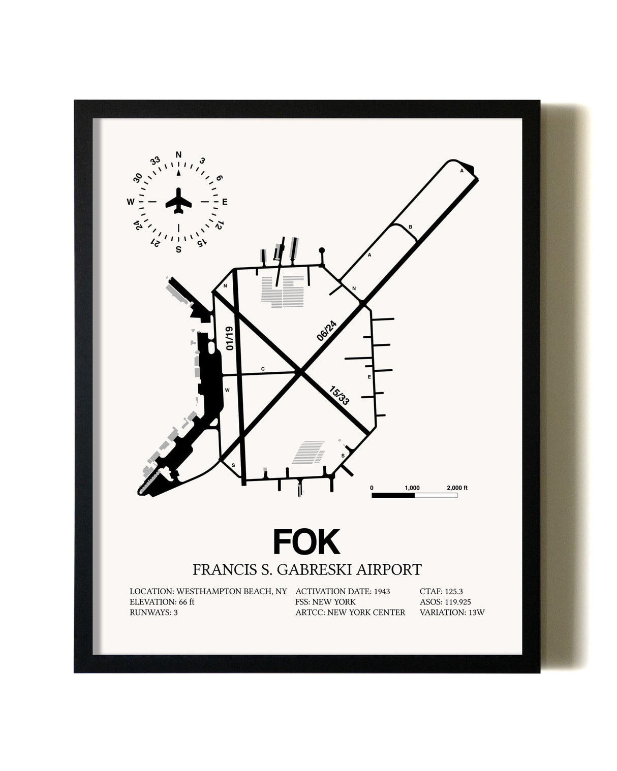 Framed Francis S. Gabreski Airport wall art poster in black frame