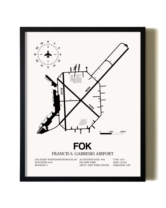 Framed Francis S. Gabreski Airport wall art poster in black frame