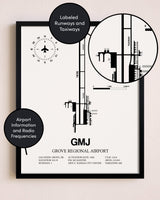 Framed Grove Regional Airport layout wall art poster