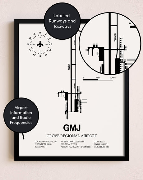 Framed Grove Regional Airport layout wall art poster
