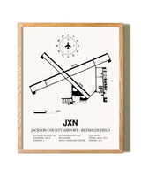 Jackson County Airport / Reynolds Field framed print in natural wood frame
