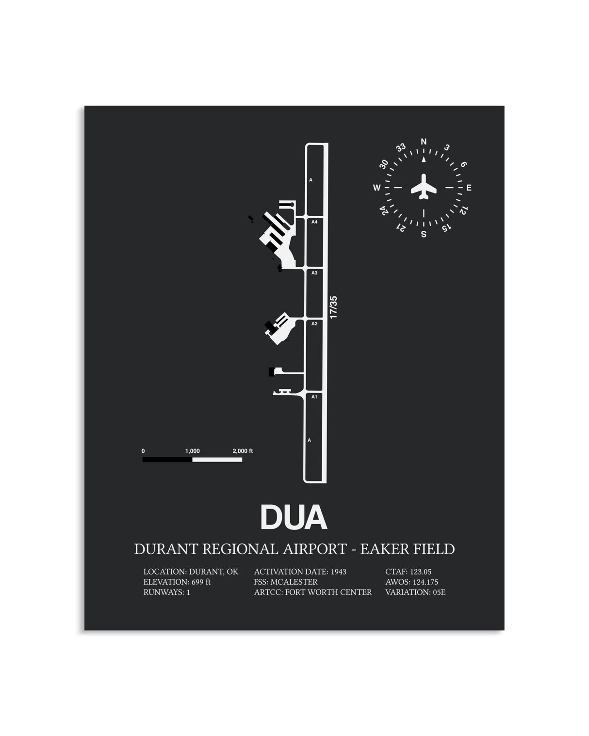 Gray Framed Durant Regional Airport-Eaker Field layout wall art poster