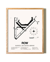 Roswell Air Center Airport framed print in natural wood frame