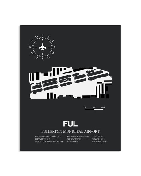 Gray Framed Fullerton Municipal Airport layout wall art poster