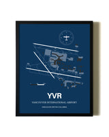 Aviation Blue Framed Vancouver International Airport layout wall art poster